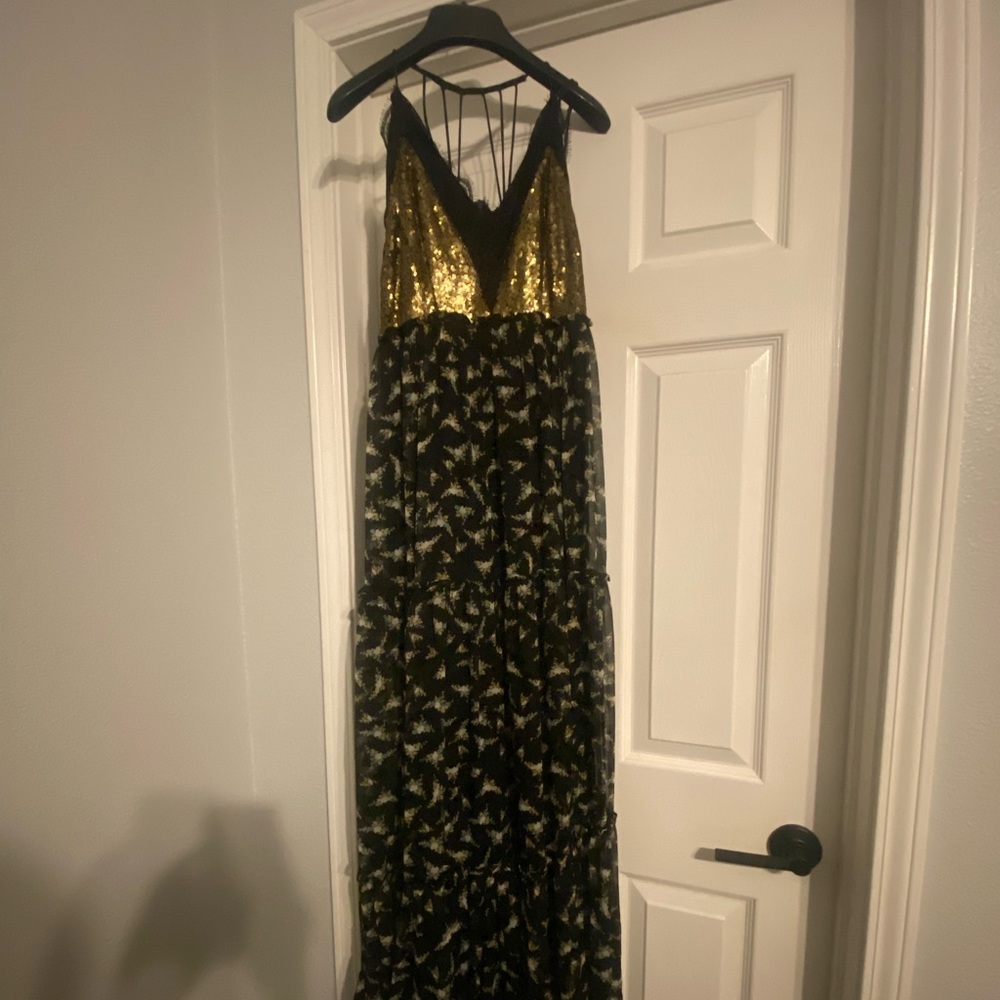Ranna Gill Anthropology black and gold floral maxi dress